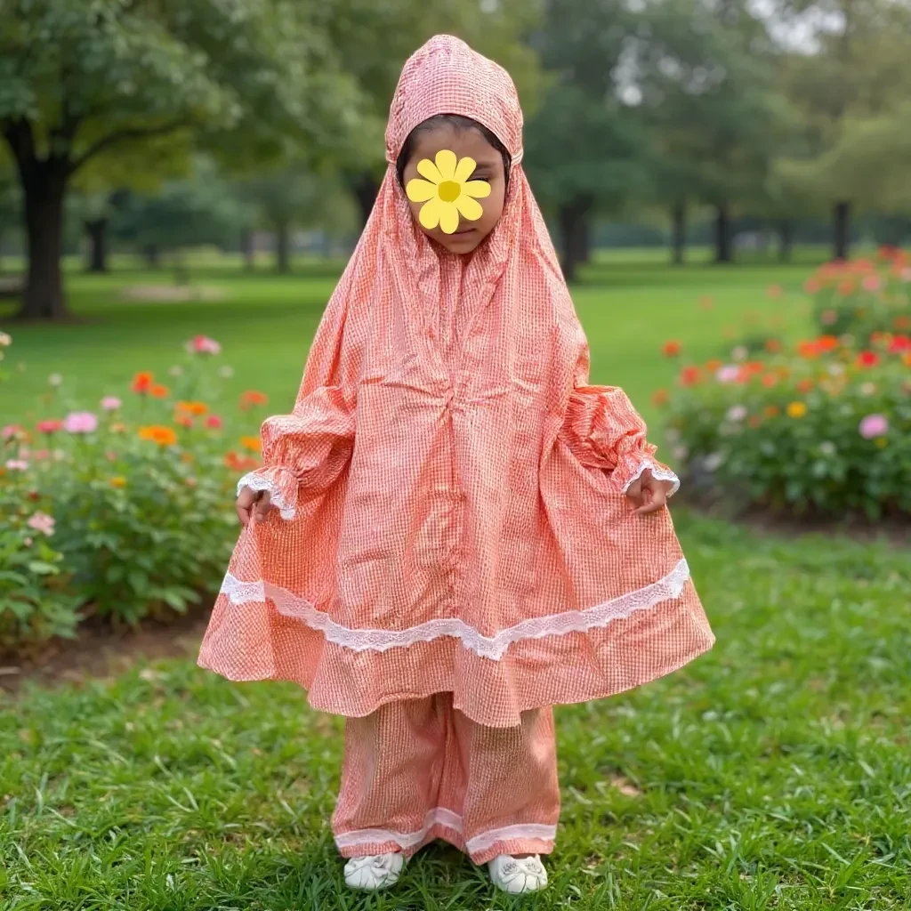 Kids mix Cotton grameen check Khimar Set  KCK502